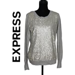 Express Grey Sweater with Silver Sequins Size Large